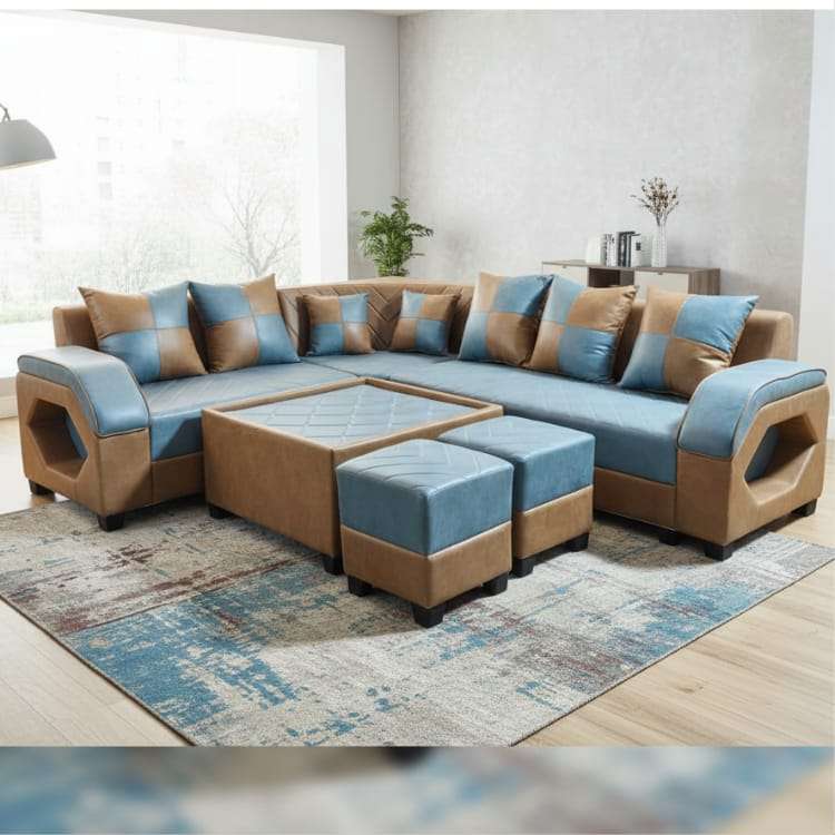 Sand and Blue Combination Sectional Sofa